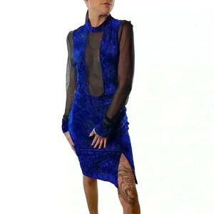 Vintage 80s 90s Glitz Dress Long Sleeve Sheer Velvet Size Small.